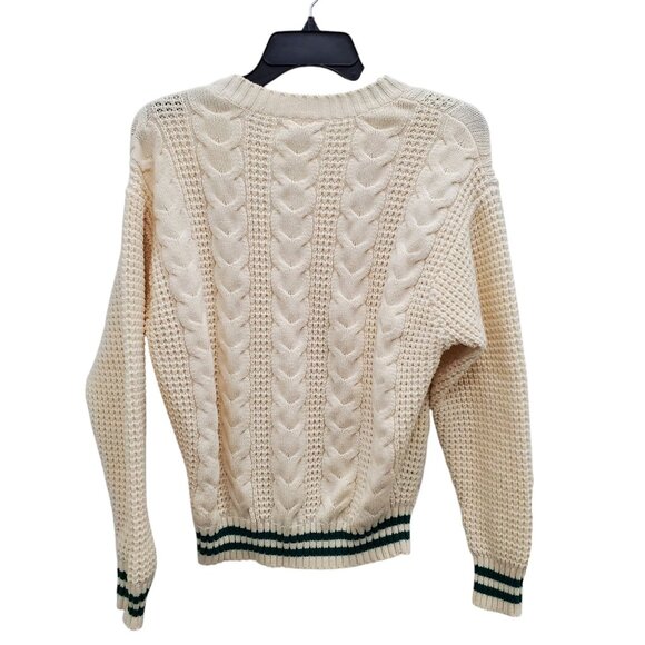 American Eagle Women's Cream Green‎ Stripe Cable Knit Preppy Academia Sweater M - Picture 6 of 6